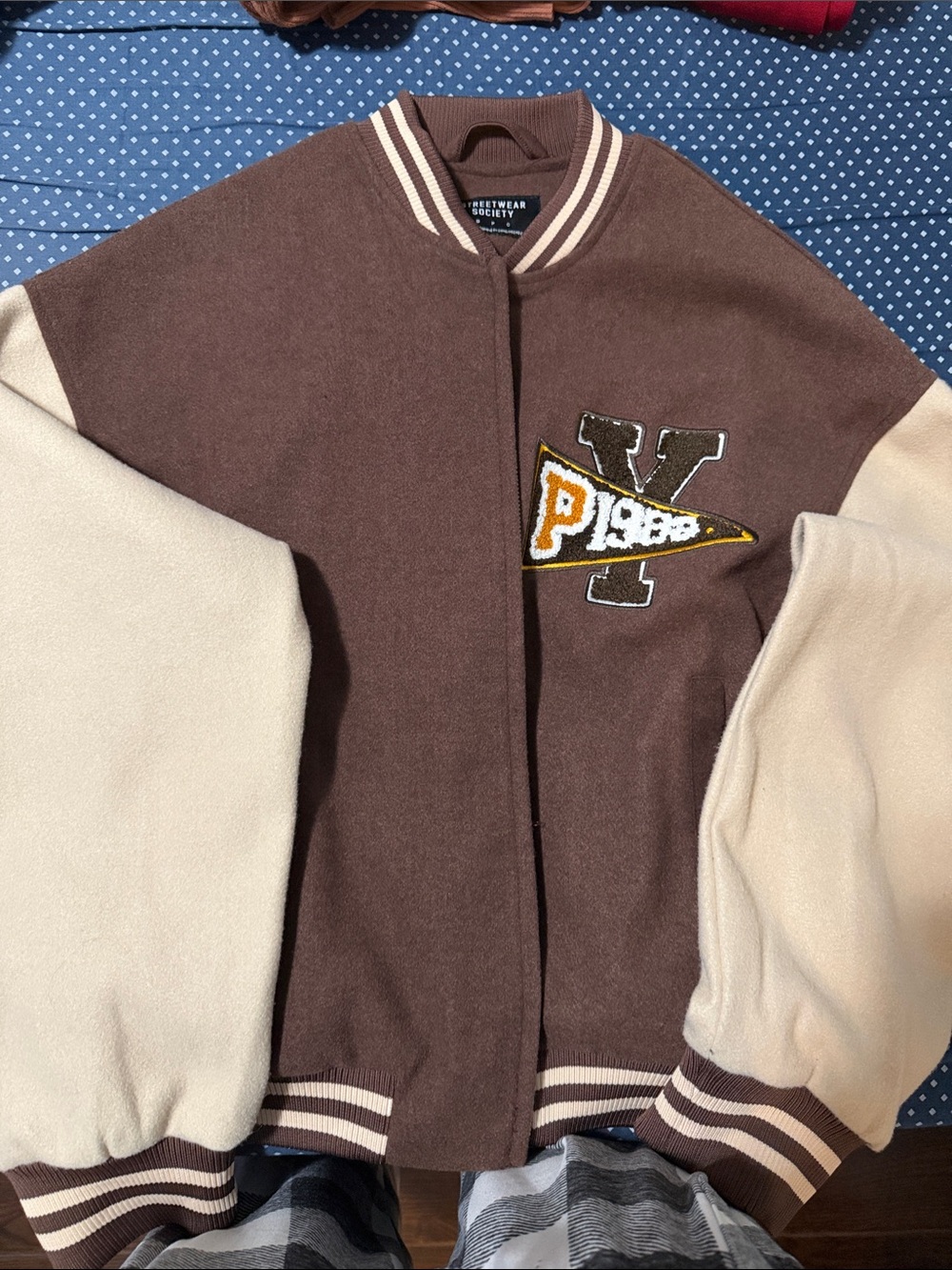 Champs Brown Body Cream-Sleeve Varsity Jacket